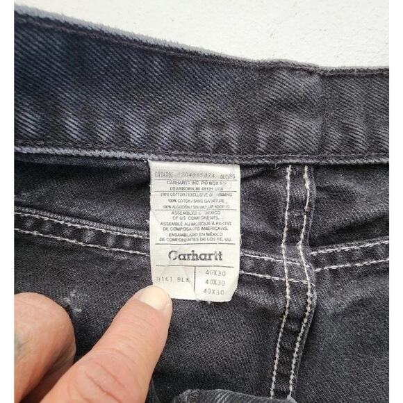 Carhartt Jeans Mens 40x30 Black Denim Workwear Relaxed Fit 3161 BLK Distressed - Picture 9 of 11